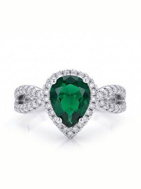 Emerald Green Gemstone Pear Ring, 925 Sterling Silver Charmed Aroma
